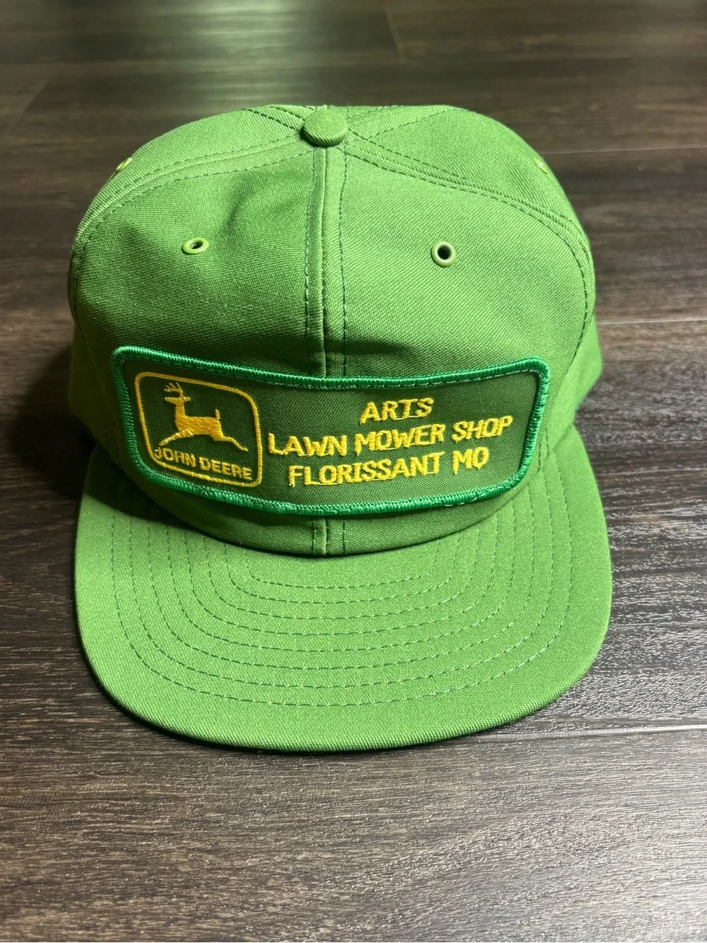 Vintage John Deere Green Patch Snap Back Hat Arts Lawnmower Shop Florissant MO